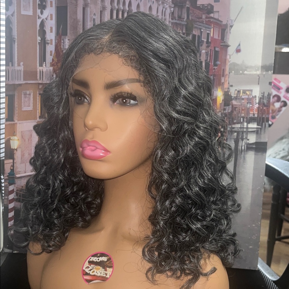 Fancy y part kinky edge gray wig